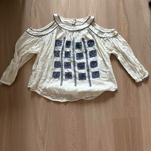 Excellent condition Size S Ralph Lauren cream and navy blue embroidered top